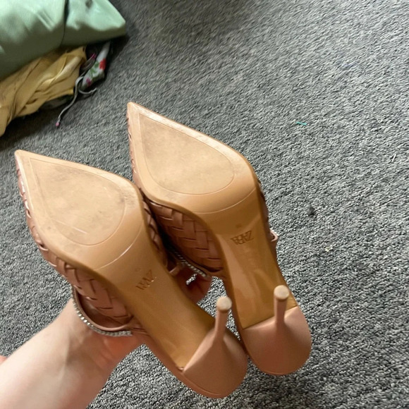ZARA Nude Woven Mule Pointed Toe Rhinestone Strap Mule Size 39 - Picture 4 of 12